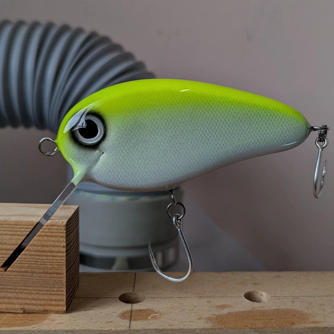 Silver Yellow handmade wooden crankbait for pike – fluorescent yellow back, silver scales